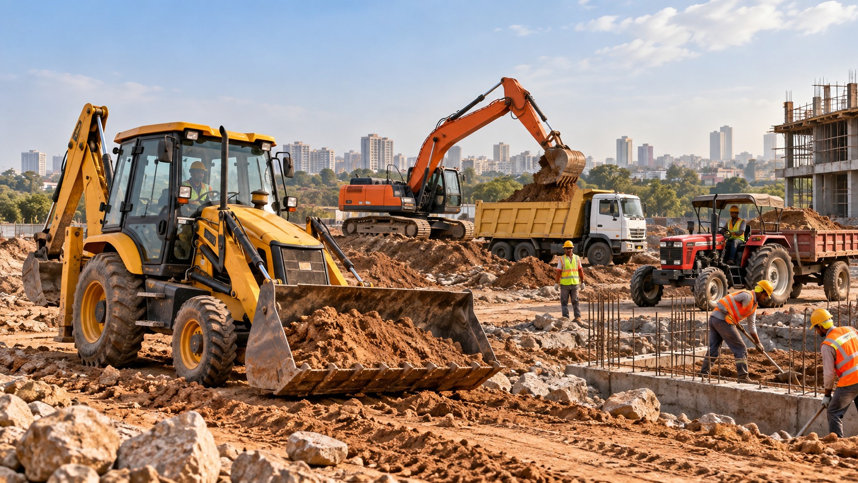 NHEarthMovers heavy equipment working on a Bengaluru construction site