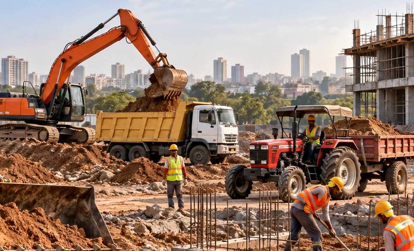 Excavator carrying out building demolition work in Bengaluru