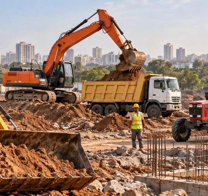 Excavator working on an earthmoving construction site