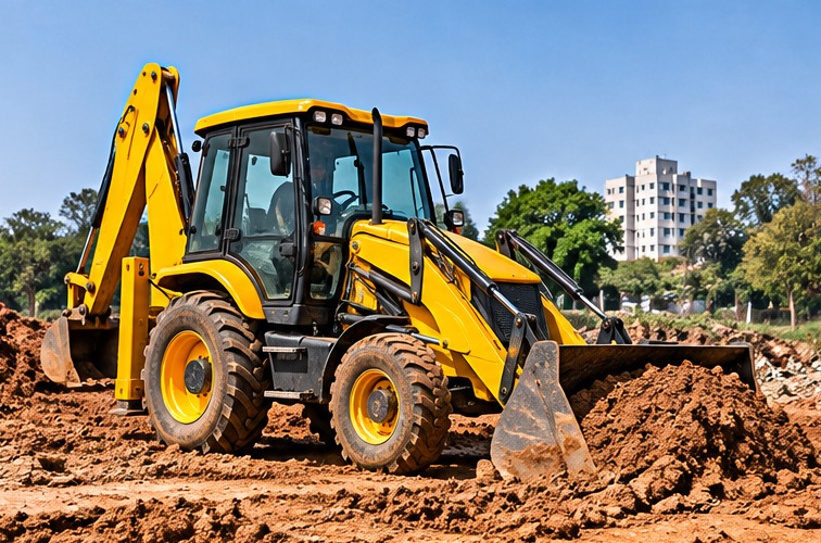 JCB backhoe loader working on an earthmoving site