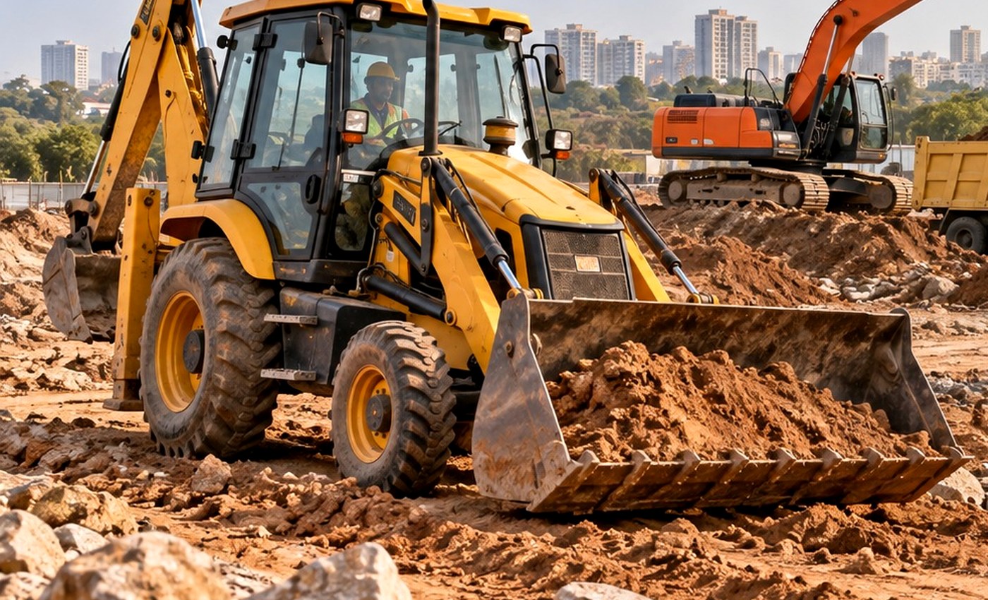 JCB working on road preparation and earthmoving in Bangalore