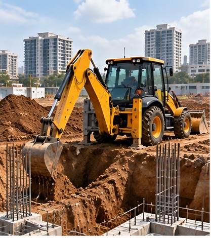 JCB excavating a foundation for pillar and column work
